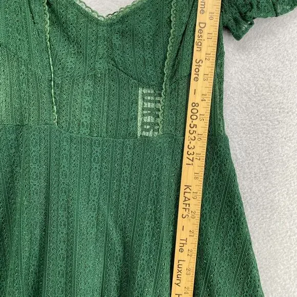 URBAN OUTFITTERS Dress S Roxie Lace Trim Mini Puff Sleeve Nylon Green NEW - Picture 12 of 16